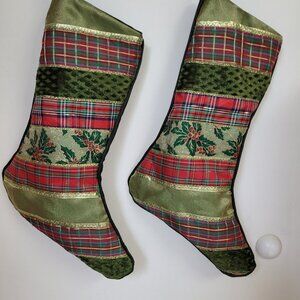 New Handmade Green Traditional Quilted  Christmas Stocking, Rustic Nordic Hygge